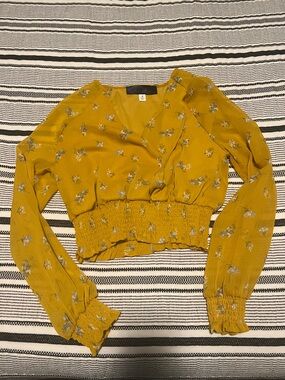 Blue Rain Mustard Floral Smocked Crop Top